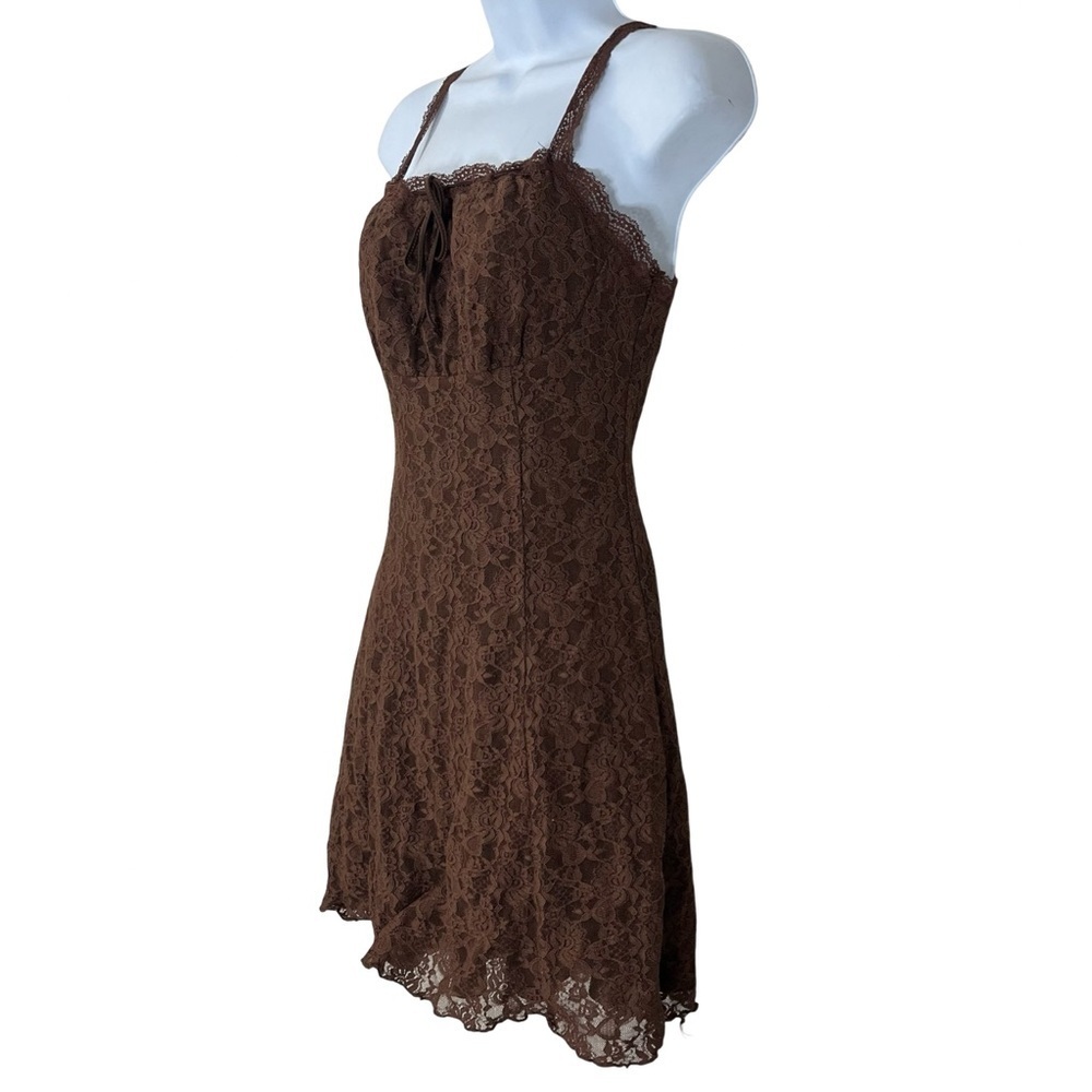 Y2K Forever 21 Brown Lace Slip Dress Lace Up Corset Style Empire Bodice Size M